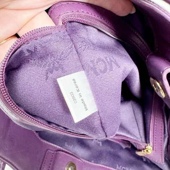 MCM | Visetos Patent Leather Tote Bag Burgundy Purple Purse Authentic - Picture 14 of 16